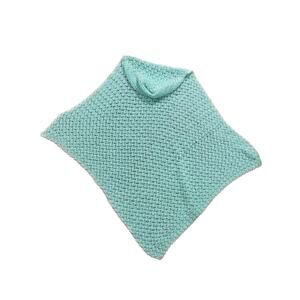 Vintage Mint Green Baby Blanket Crochet White Trim 37" x 34" Hood